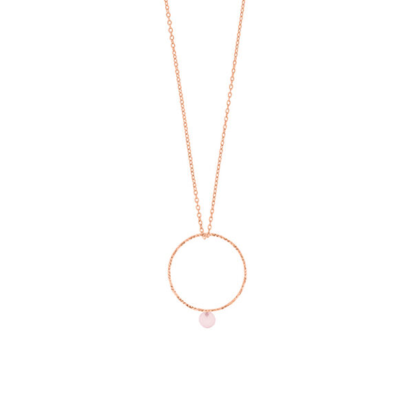 Halskette Rain Drop Circle, 18 Karat Rosegold vergoldet, Rosenquarz