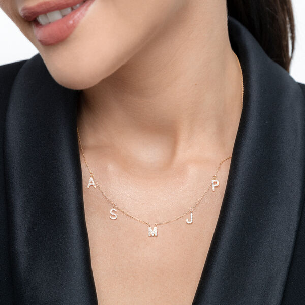 Initialen-Halskette mit 2 Anhngern, 45 cm, 14 Karat Gelbgold Bild 4