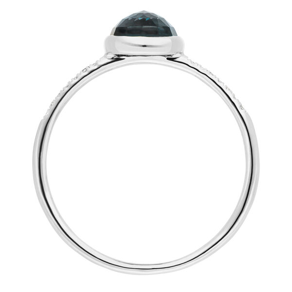 Ring Blue Topas mit Diamanten, 14 Karat Weigold, Gr.52 