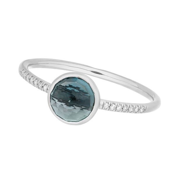 Ring Blue Topas mit Diamanten, 14 Karat Weigold, Gr.52 
