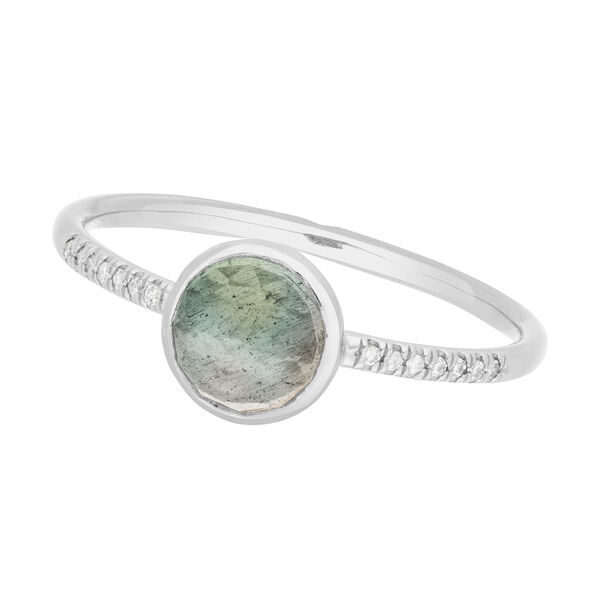 Ring Labradorit mit Diamanten, 14 Karat Weigold, Gr.52 