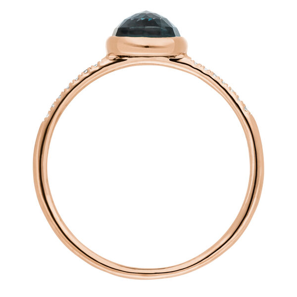 Ring Blue Topas mit Diamanten, 14K Rosegold, Gr.52 