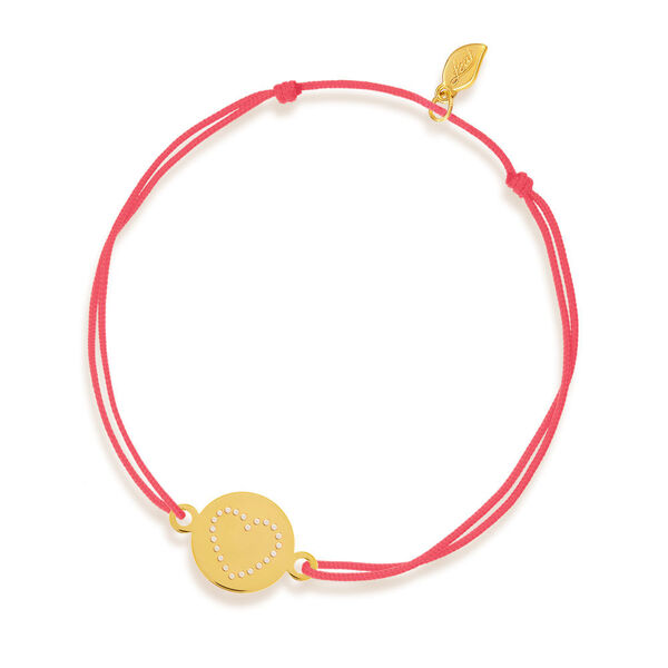 Freundschaftsarmband Disc HEART, 14 Karat Gelbgold, Koralle