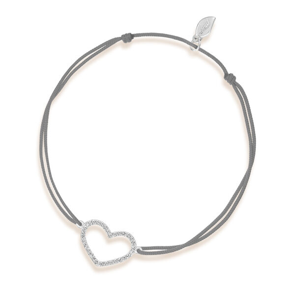Freundschaftsarmband Herz mit Diamanten, 18 Karat Weigold, Grau