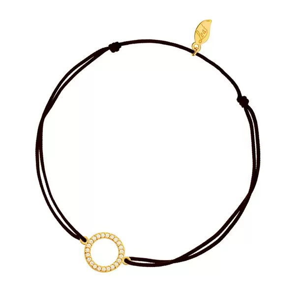 Leaf Jewelry Glücksarmbändchen Circle Zirkonia, Gelbgold vergoldet, Schwarz