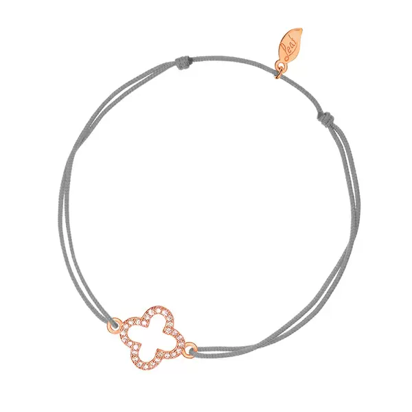 Leaf Jewelry Glücksarmbändchen Kleeblatt, Zirkonia, 18 K Rosegold vergoldet, Grau