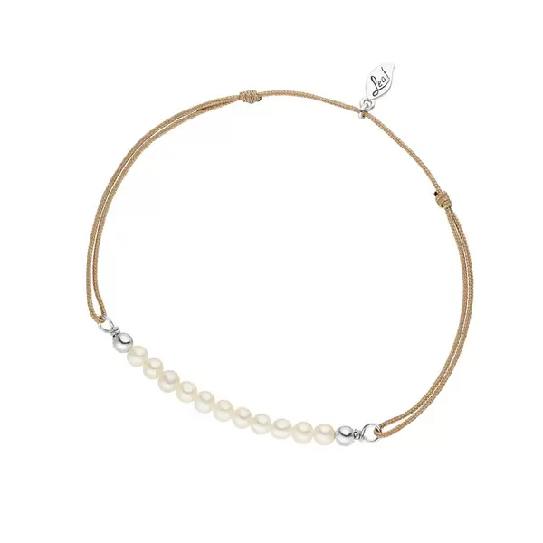 Leaf Jewelry Glücksarmbändchen Perle, 925 Sterlingsilber, Beige