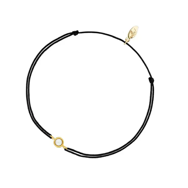 Leaf Jewelry Glücksarmband Pure mit Perle, 18 K Gelbgold vergoldet, Schwarz