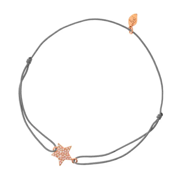 Leaf Jewelry Glücksarmband Stern, Silber rosé vergoldet, Zirkonia, Grau