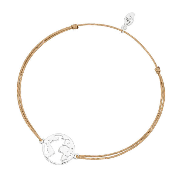 Glcksarmband Weltkugel, 925 Sterlingsilber, rhodiniert, Beige