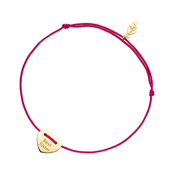 Glcksbndchen Best Sister, 18 K Gelbgold vergoldet, Fuchsia