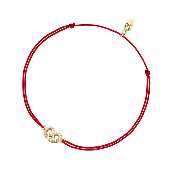 Glcksbndchen Brezn mit Zirkonia, 18 K Gelbgold vergoldet, Rot