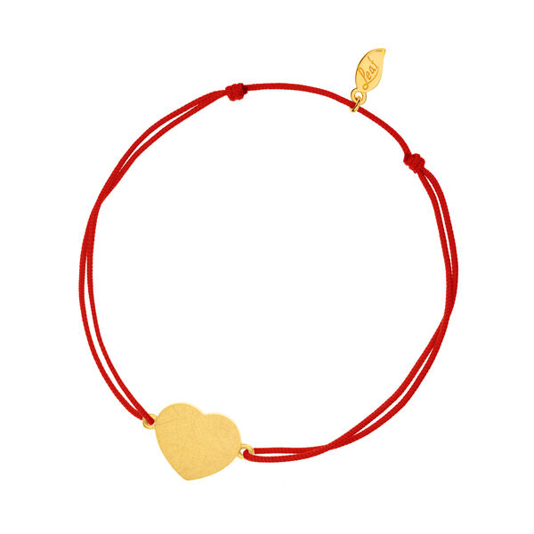 Glücksbändchen Heart-Disc, matt, Gelbgold vergoldet, rot