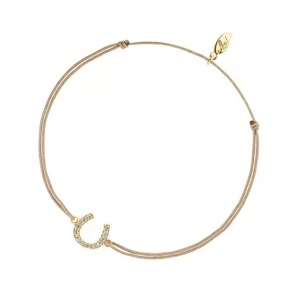 Leaf Jewelry Glücksbändchen Hufeisen, 18 K Gelbgold vergoldet, Beige