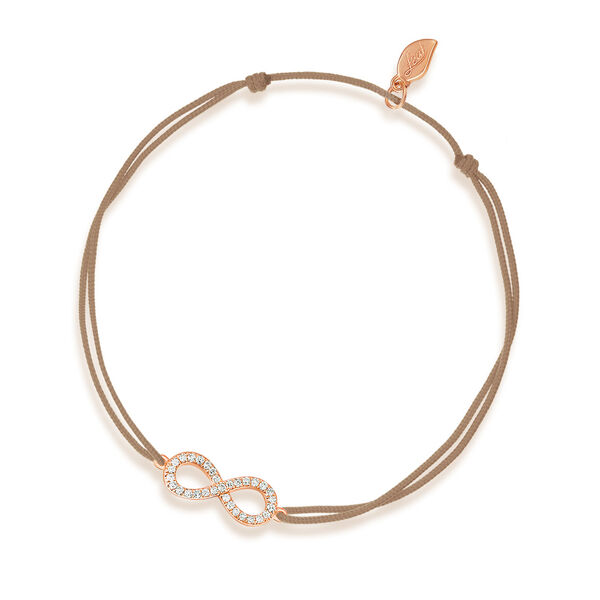 Glcksbndchen Infinity mit Diamanten, 18 K Rosegold, Beige