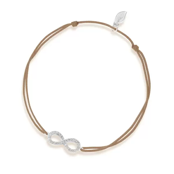 Leaf Jewelry Glücksbändchen Infinity mit Diamanten, 18 K Weißgold, Beige