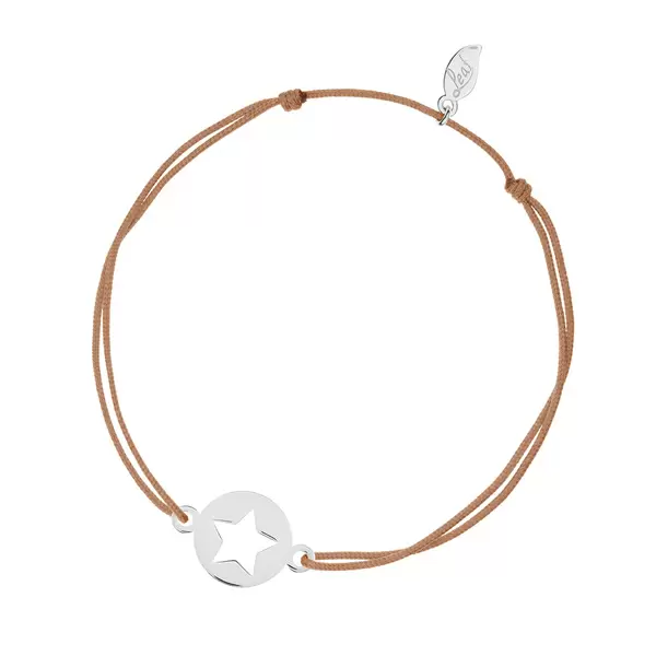 Leaf Jewelry Glücksbändchen Star, 14 K Weißgold, Beige