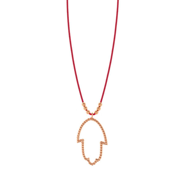Glckshalskettchen Fatima's Hand, 18 K Rosegold, Rot