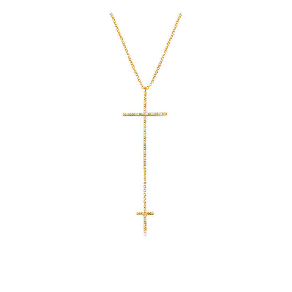 Halskette 2 Kreuze mit Diamanten, 18 K Gelbgold