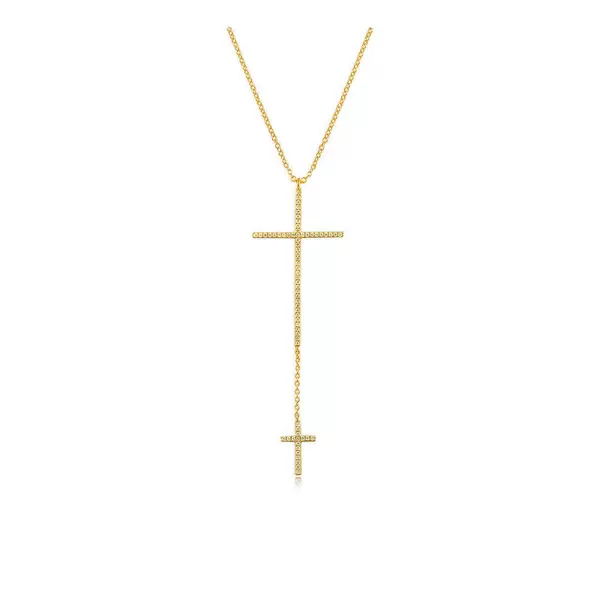 Leaf Jewelry Halskette 2 Kreuze mit Diamanten, 18 K Gelbgold