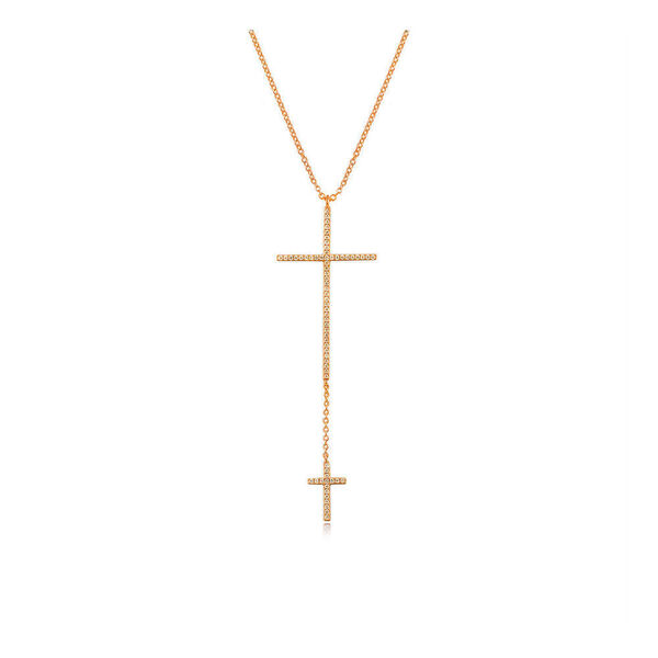 Halskette 2 Kreuze mit Diamanten, 18 K Rosegold