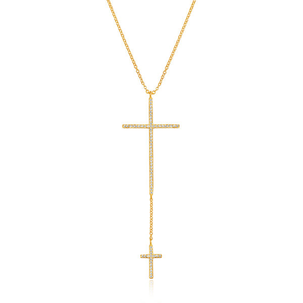 Halskette 2 Kreuze mit Diamanten, 18 Karat Gelbgold