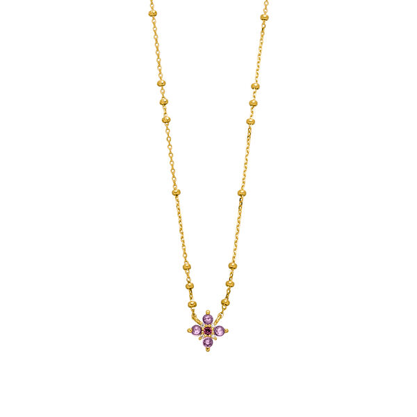 Halskette BLOOM, Amethyst/Rhodolith, 18 Karat Gelbgold vergoldet