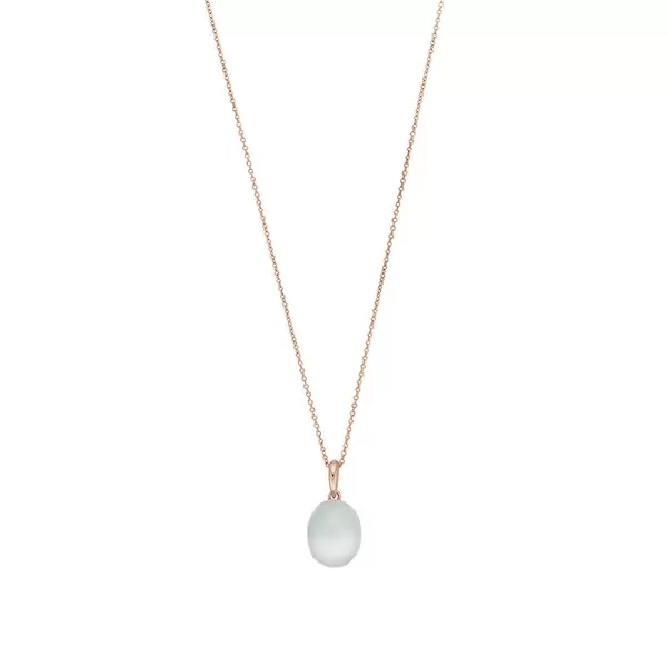 Leaf Jewelry Halskette Cabochon II, 14 K Rosegold, Sea Blue Chalzedon
