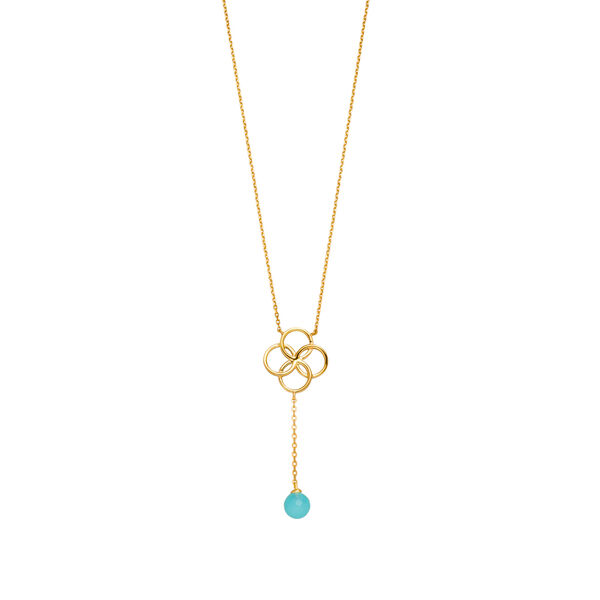 Halskette Clover Charm, Aqua Chalzedon, 18 Karat Gelbgold vergoldet
