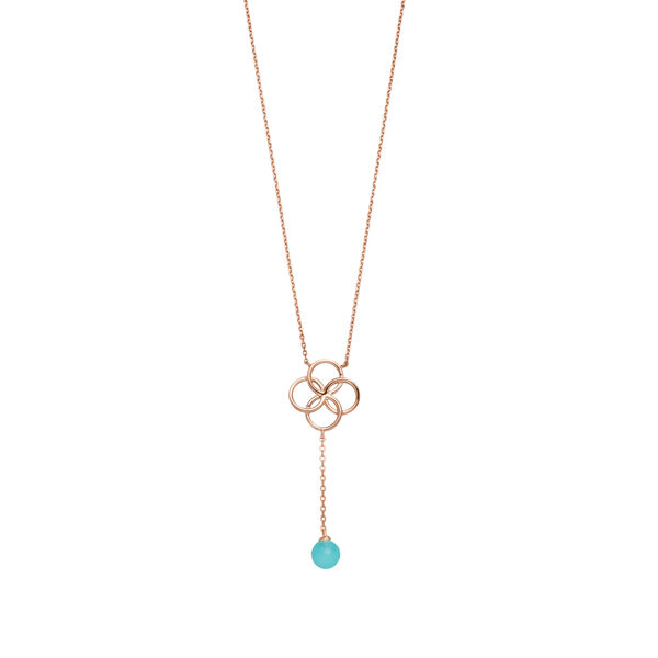 Halskette Clover Charm, Aqua Chalzedon, 18 Karat Rosegold vergoldet