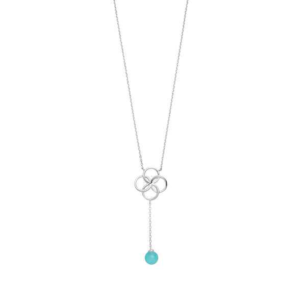 Halskette Clover Charm, Aqua Chalzedon, 925 Sterlingsilber