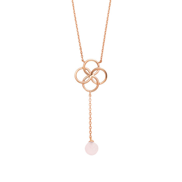 Halskette Clover Charm, Rosenquarz, Aqua Chalzedon, 18 Karat Rosegold vergoldet