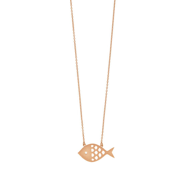 Halskette Fisch mit Zirkoniastein, 18 Karat Rosegold vergoldet
