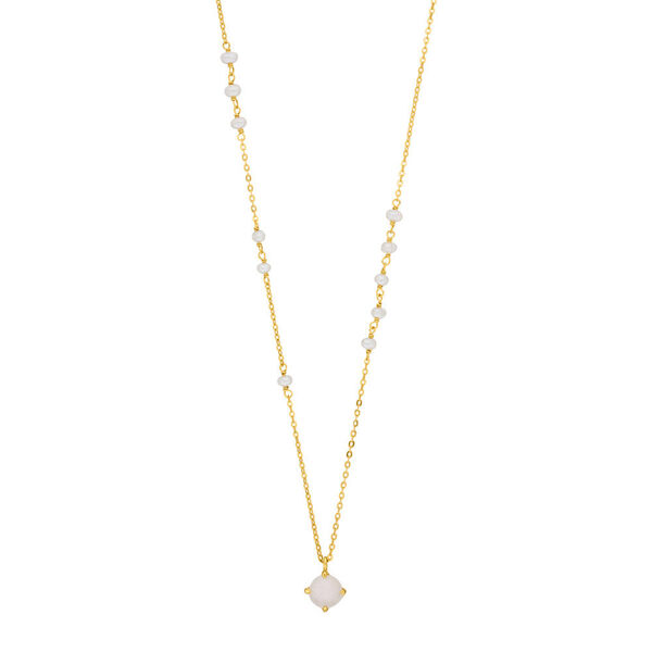 Halskette Flying Gems, Perle/Rosenquarz, 18 K Gelbgold vergoldet