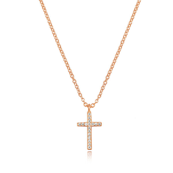 Halskette Kreuz mit Diamanten, 18 Karat Rosegold
