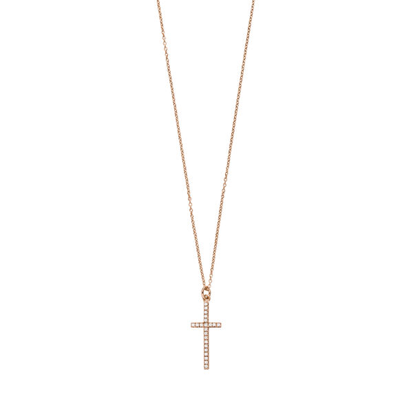 Halskette Kreuz mit Zirkonia, 18 K Rosegold vergoldet