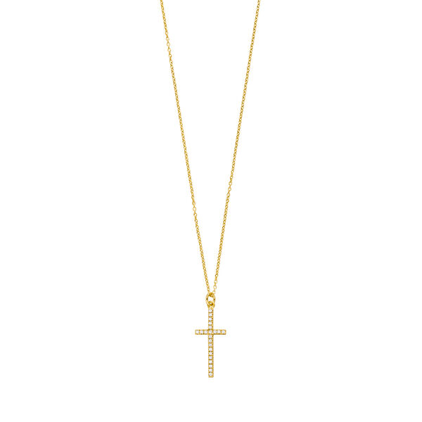 Halskette Kreuz mit Zirkonia, 18 Karat Gelbgold vergoldet