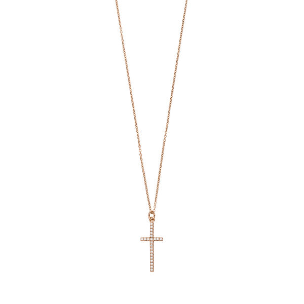 Halskette Kreuz mit Zirkonia, 18 Karat Rosegold vergoldet