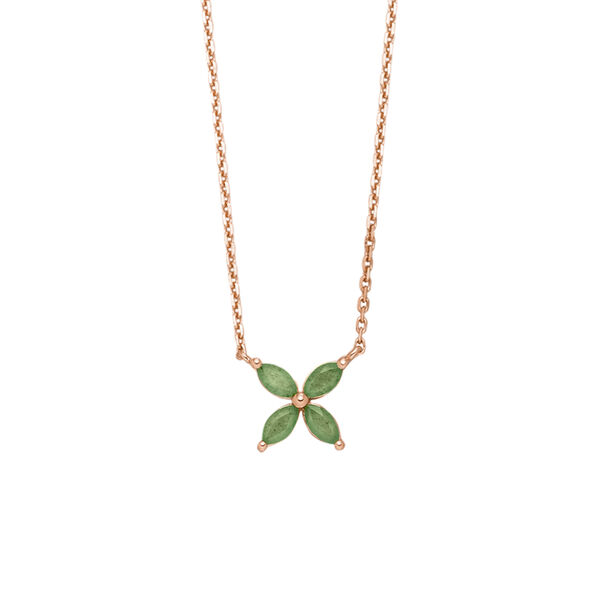 Halskette Leaf Flower, Aventurin, 18 Karat Rosegold vergoldet