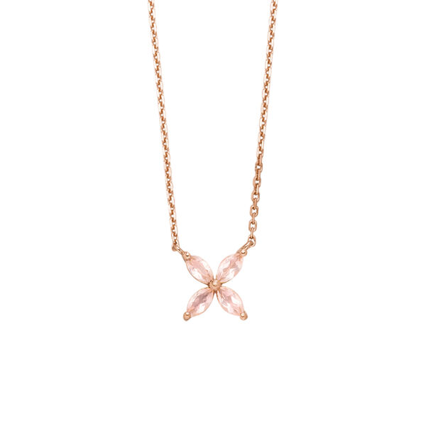 Halskette Leaf Flower, Rosenquarz, 18 Karat Rosegold vergoldet
