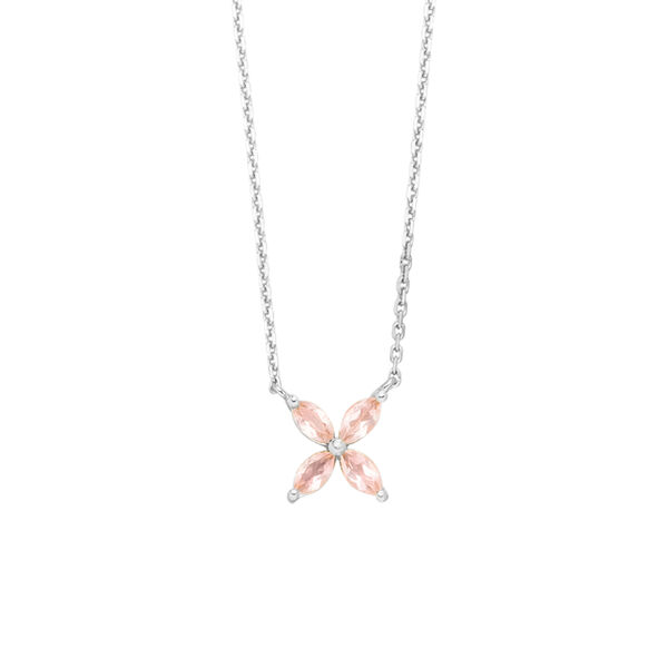 Halskette Leaf Flower, Rosenquarz, 925 Sterlingsilber
