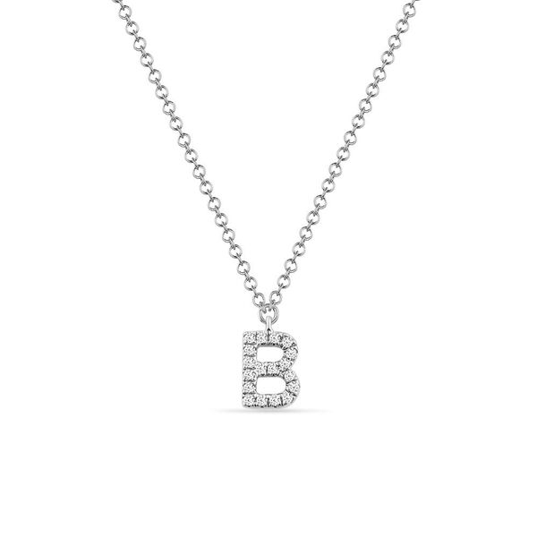 Halskette Letter B, 14 K Weigold mit Diamanten