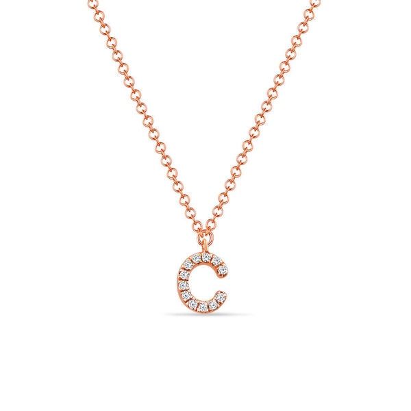 Halskette Letter C, 14 K Rosegold mit Diamanten