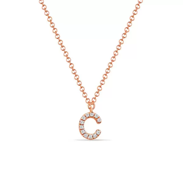 Leaf Jewelry Halskette Letter "C", 14 K Rosegold mit Diamanten