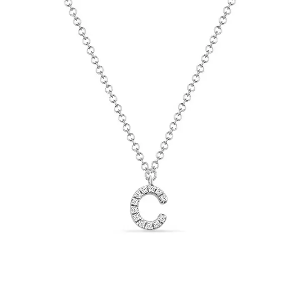 Leaf Jewelry Halskette Letter "C", 14 K Weißgold mit Diamanten
