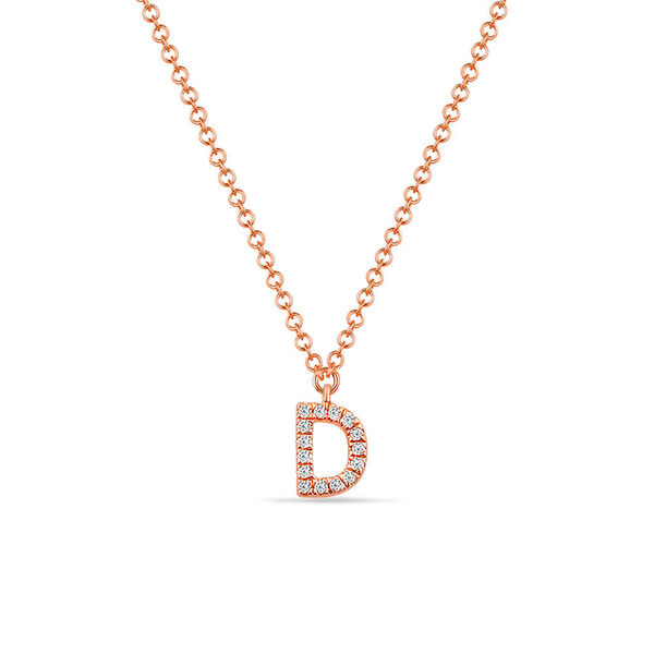 Halskette Letter D, 14 K Rosegold mit Diamanten