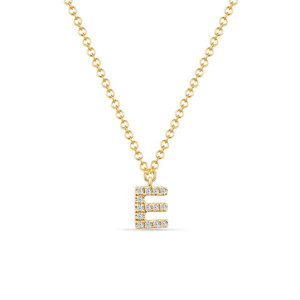 Halskette Letter E, 14 K Gelbgold mit Diamanten