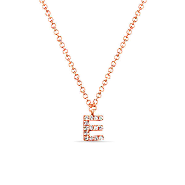 Halskette Letter E, 14 K Rosegold mit Diamanten