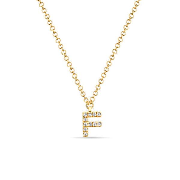 Halskette Letter F, 14 K Gelbgold mit Diamanten