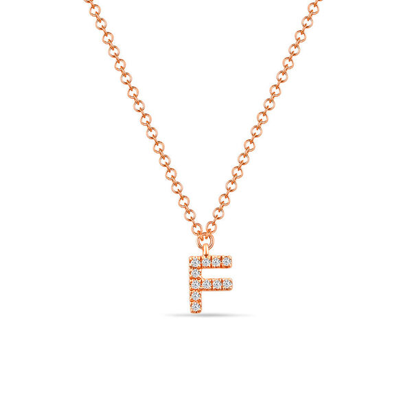 Halskette Letter F, 14 K Rosegold mit Diamanten